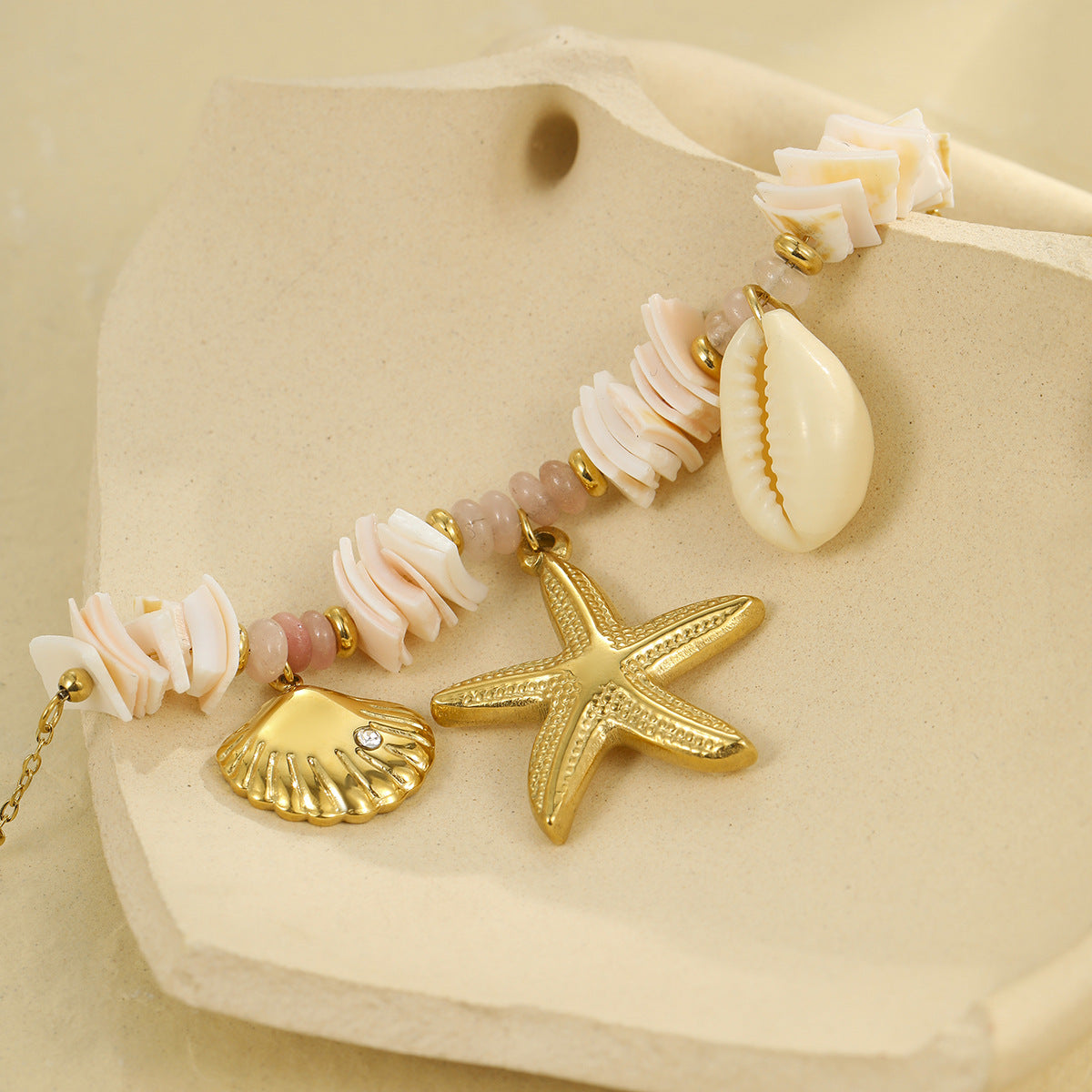 Ocean Vacation Summer Shell Starfish Necklace 18k Stainless Steel Clavicle Chain Necklace Jewelry